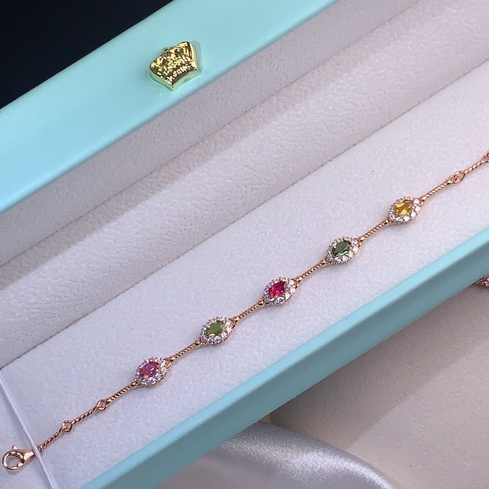 Natural tourmaline bracelet Gemstone jewelry S925 Silver Plated 18K Gold Gift