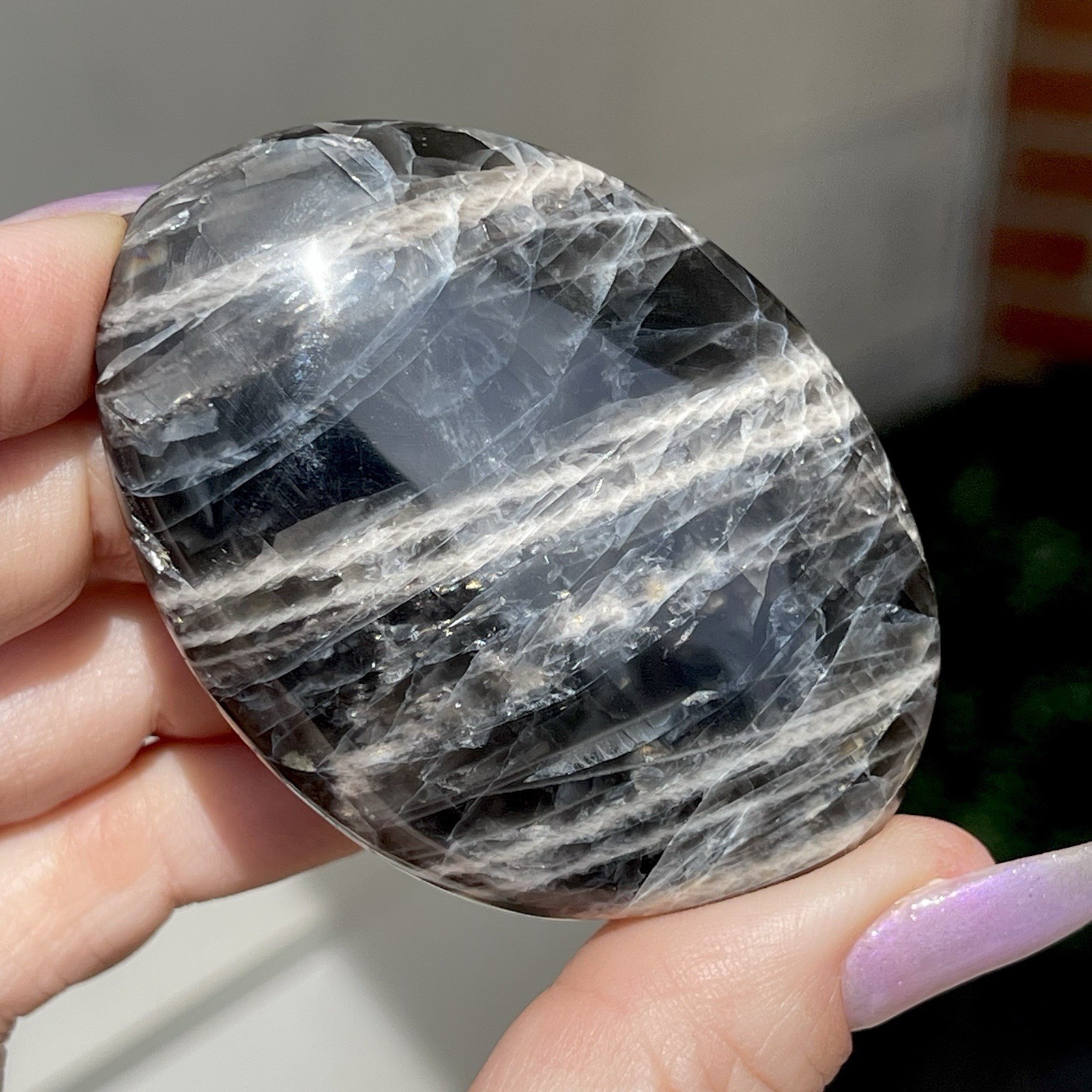 Black Sunstone Flat Palm Medallion Crystal Freeform Confetti sunstone Gemstone
