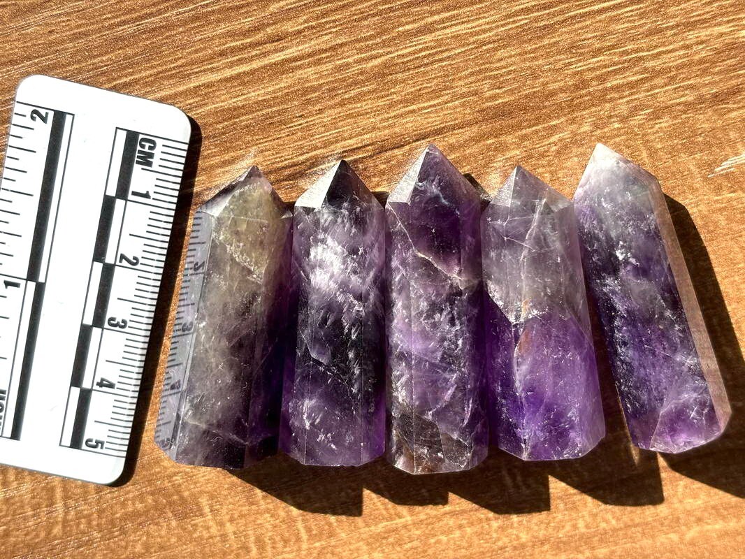 5pcs Small Amethyst Quartz Crystal Tower Point Wand Healing 40-50mm