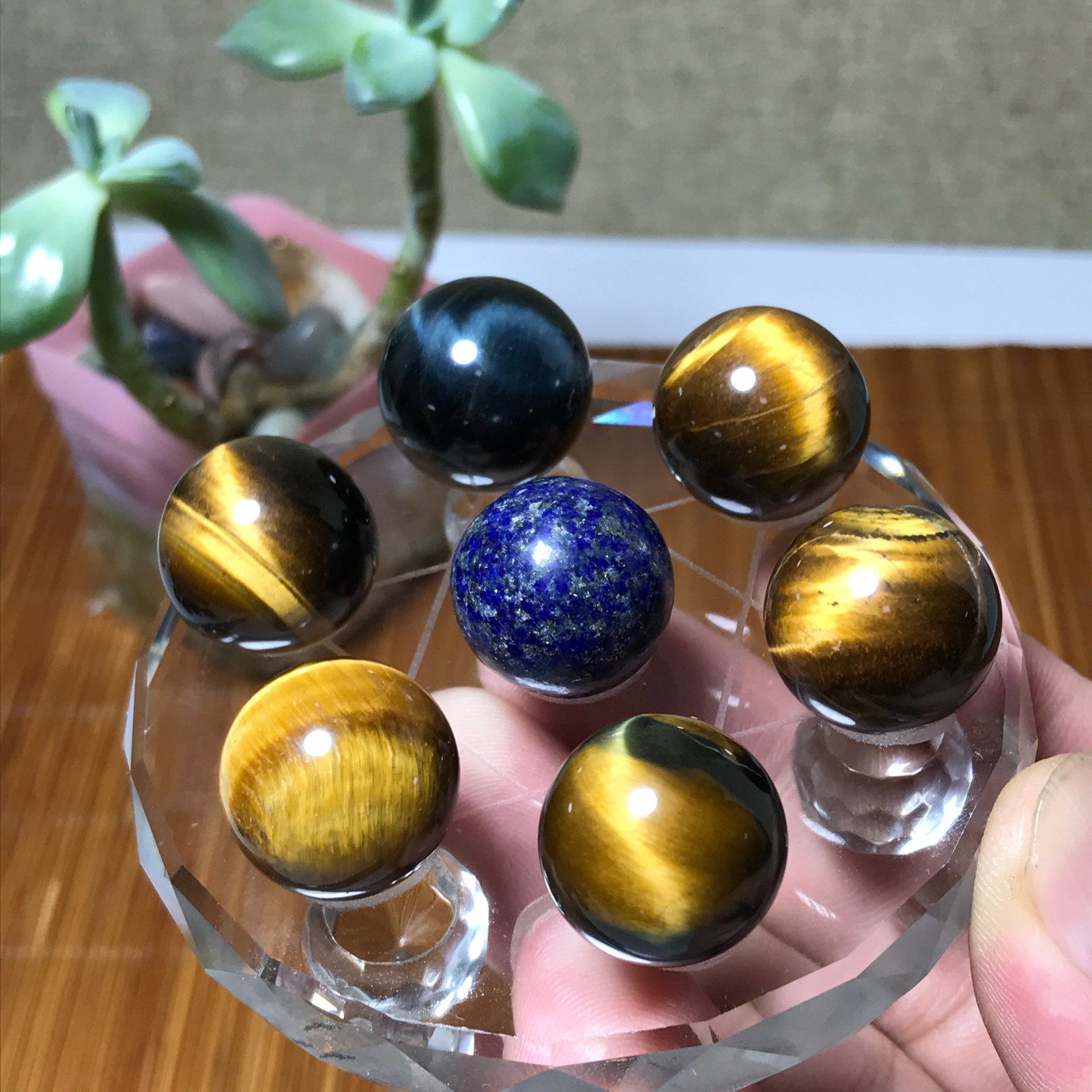 Natural lapis lazuli tiger eye gemstone Seven Star Array Specimen base 1312