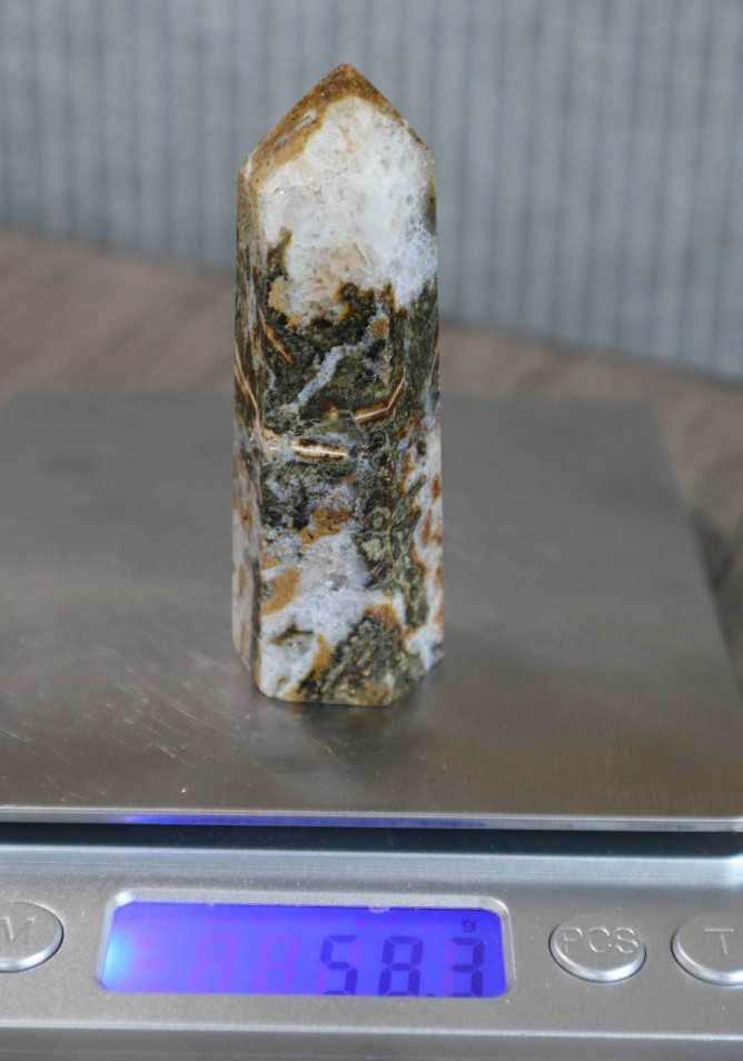 BUBBLE OCEAN JASPER POINT 2.84 INCHES TALL 58.3 GRAMS