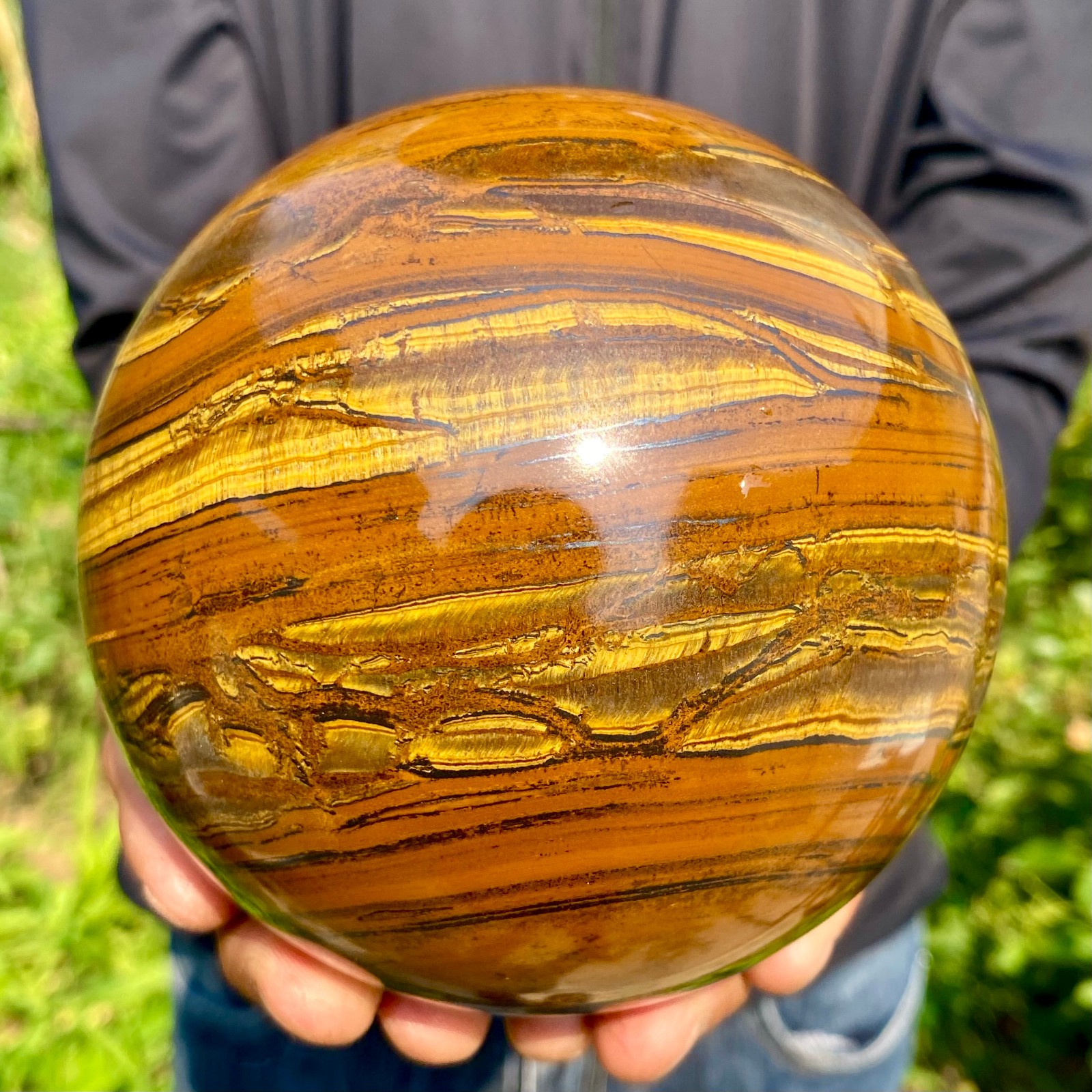 5.37LB Large Natural Tiger Eye Stone Crystal Ball Quartz Healing Sphere Décor