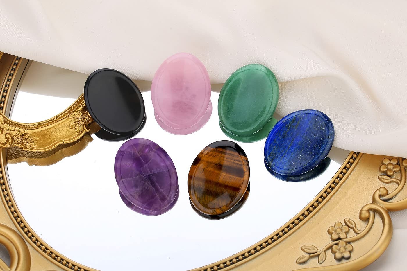 2PCS Worry Stone for Anxiety Tigers Eye Amethyst Healing Crystals Hand Thumb …