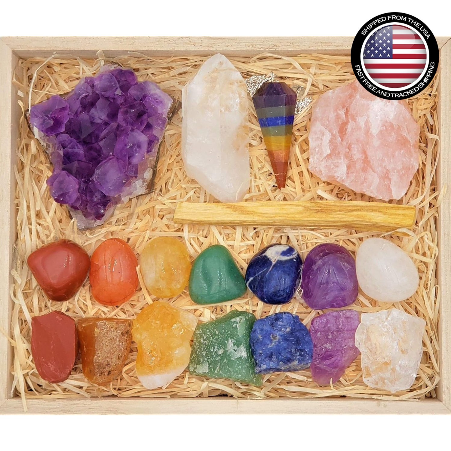 19-Piece Deluxe Chakra Crystal Healing Set – Beautifully Boxed Gift for Wellness