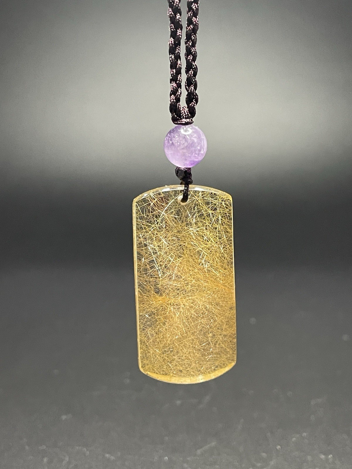 ( 13.5g ) 41*20mm Natural Gold Rutilated Quartz Titanium Crystal Pendant AAAAA