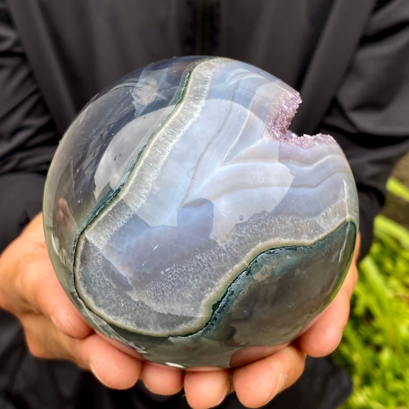 2.06LB Natural Amethyst Agate Ball Quartz Crystal Sphere reiki healing gem