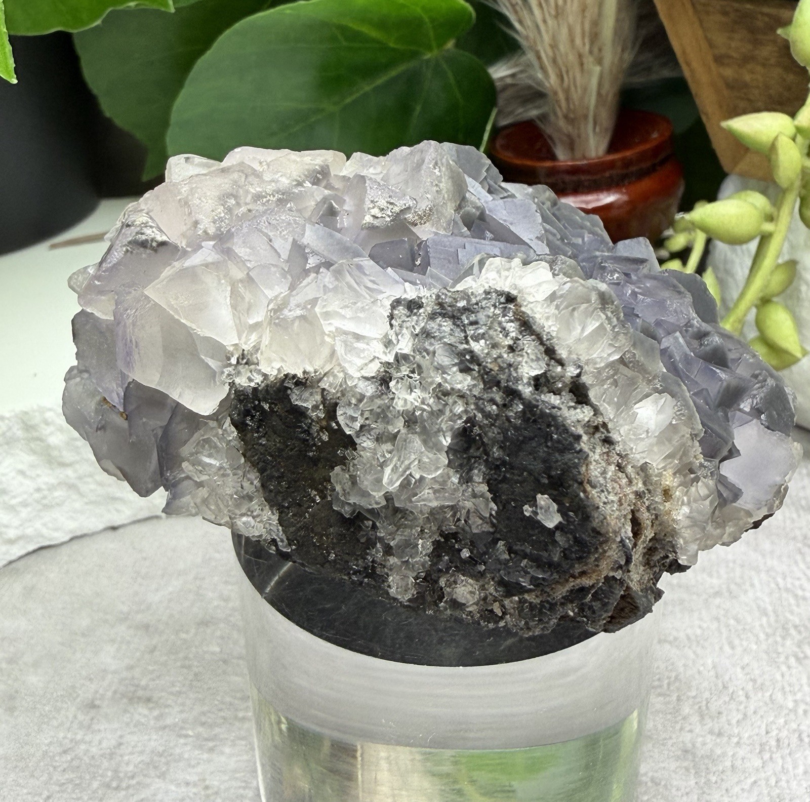 Crystal 242g QR Code Cube Grey Fluorite UV Reactive Cluster Specimen Mineral
