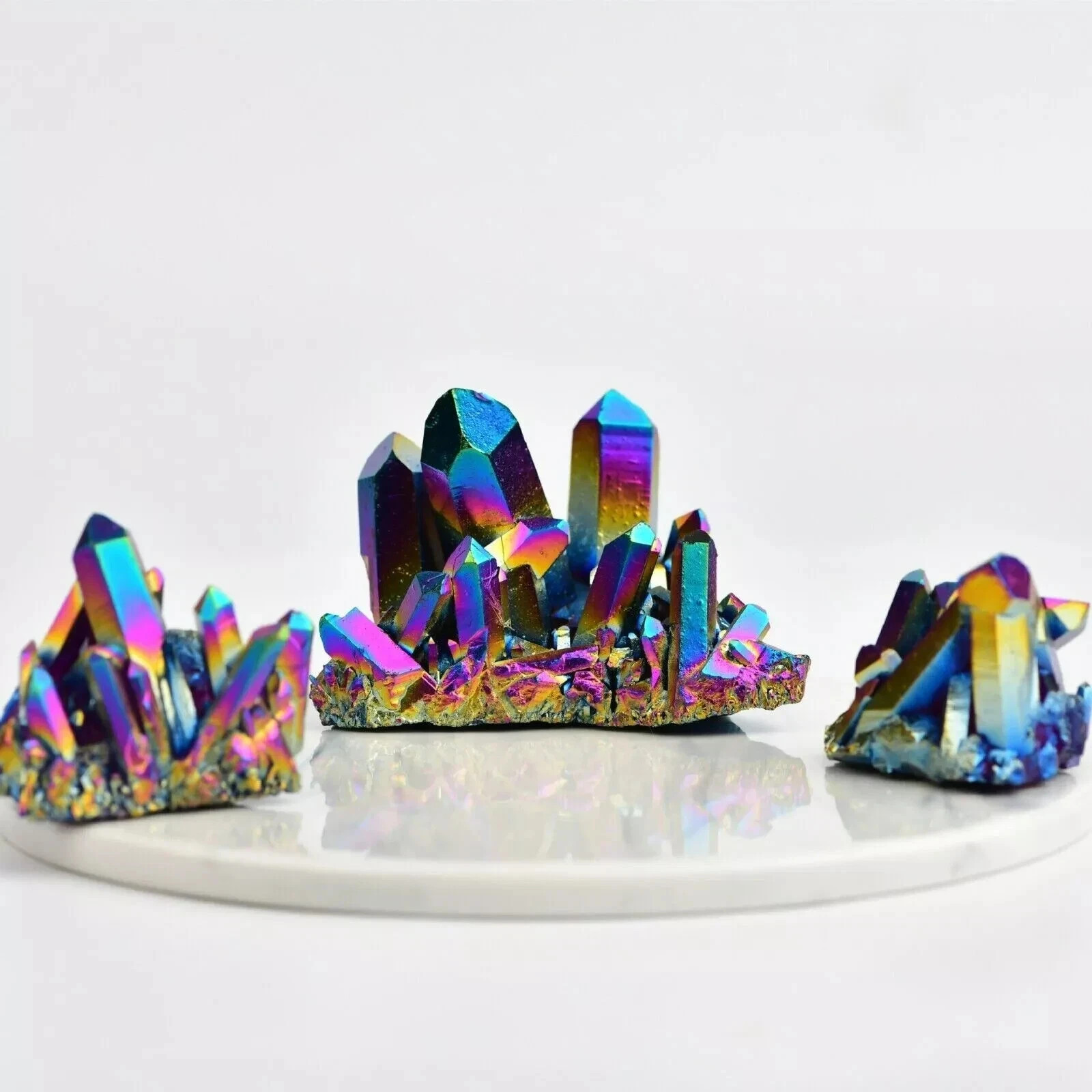 Rainbow Aura Quartz Crystal Raw Titanium Cluster Healing Reiki Home Decor Gift