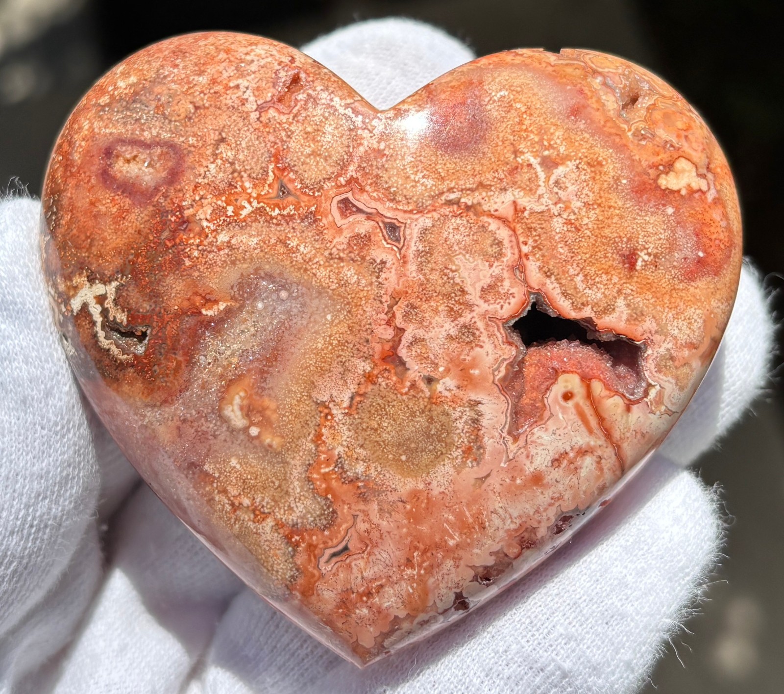 USA SALE 112g 2.6″ RED CRAZY LACE AGATE HEART PALMSTONE PALM STONE DRUZY VUG