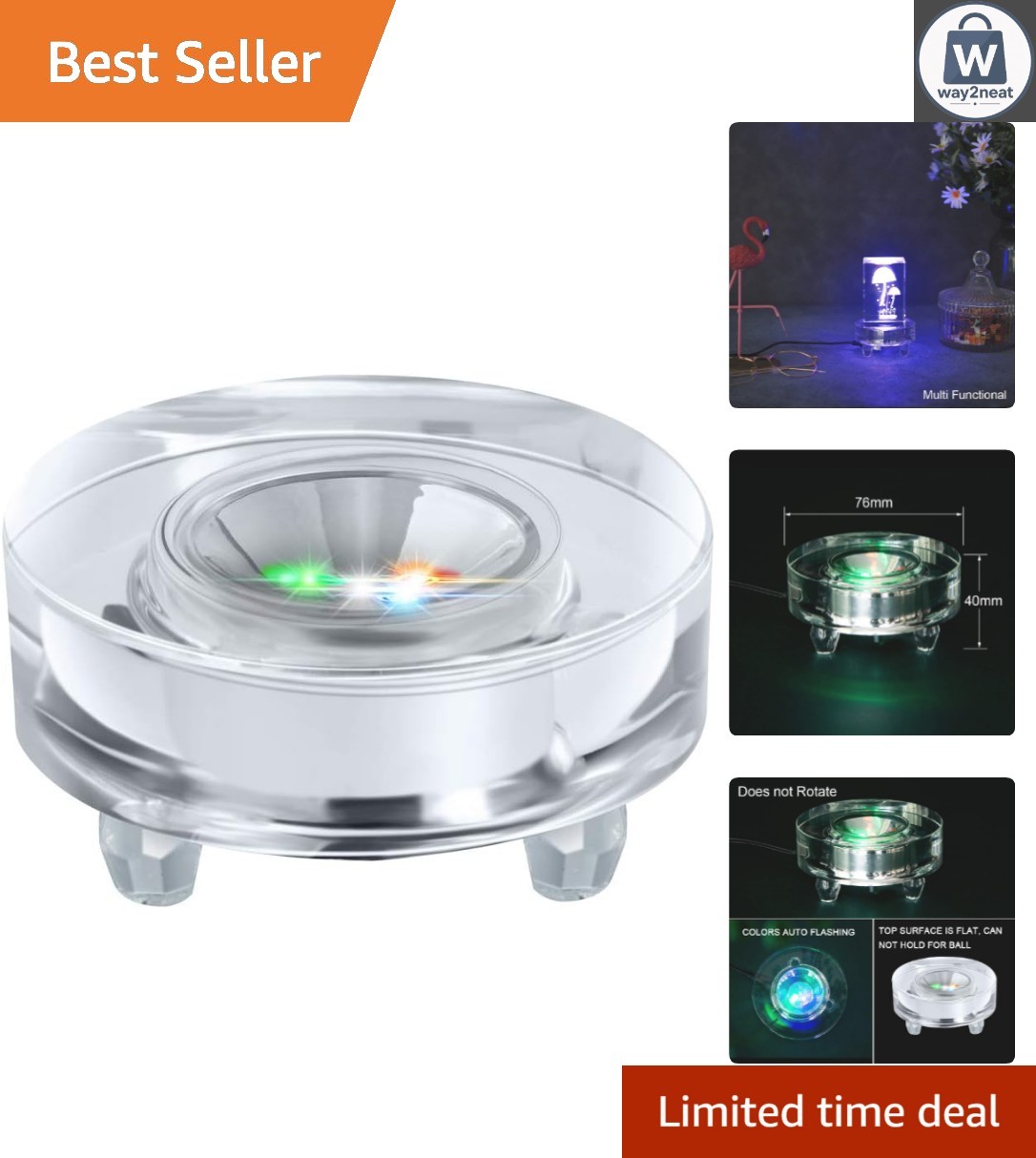 Round Crystal LED Display Stand – Multi-Color Light for Sculptures and Glass Art