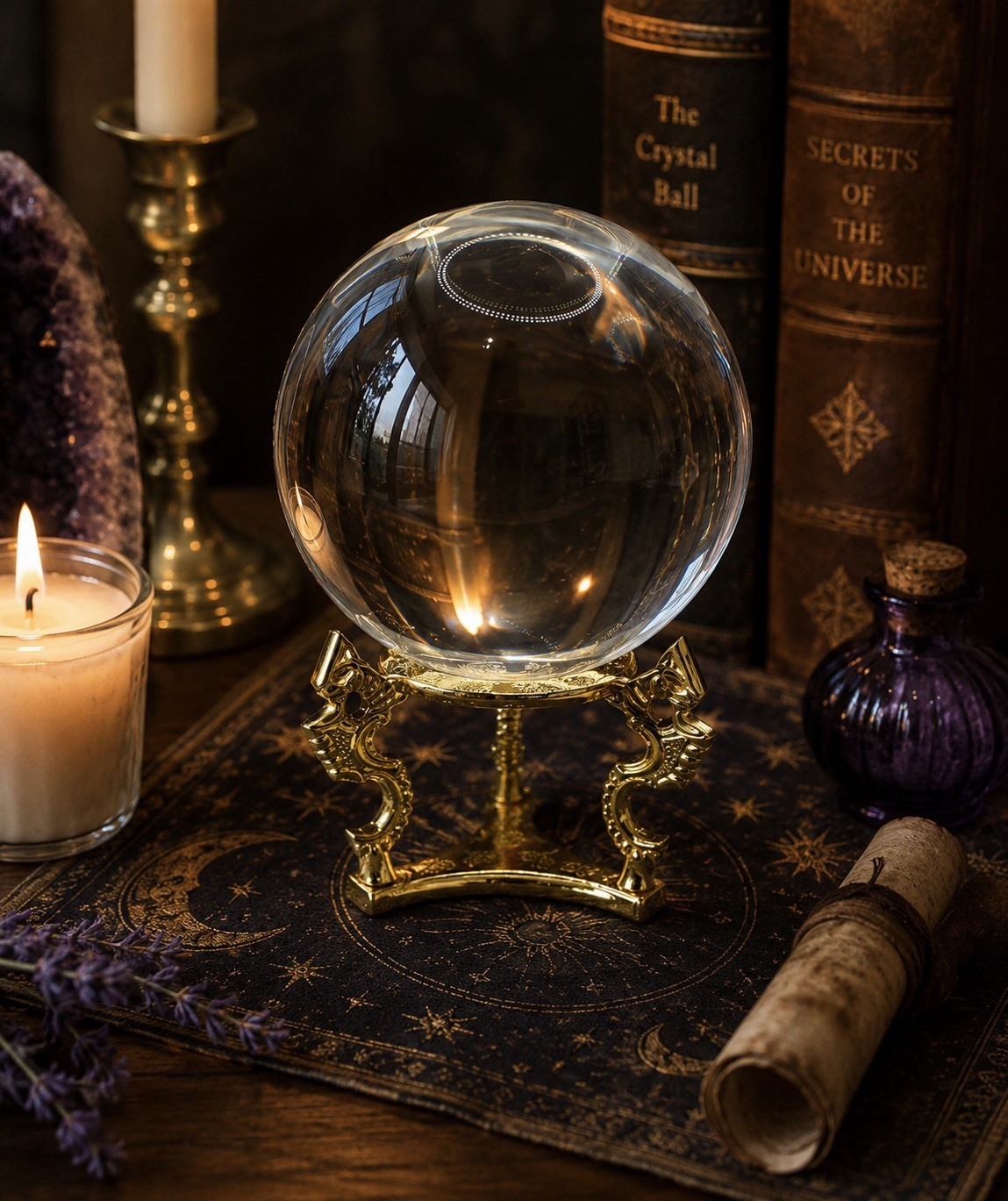 Amlong Crystal Clear Ball Sphere 110mm 4.2” Gold Dragon Stand NIB