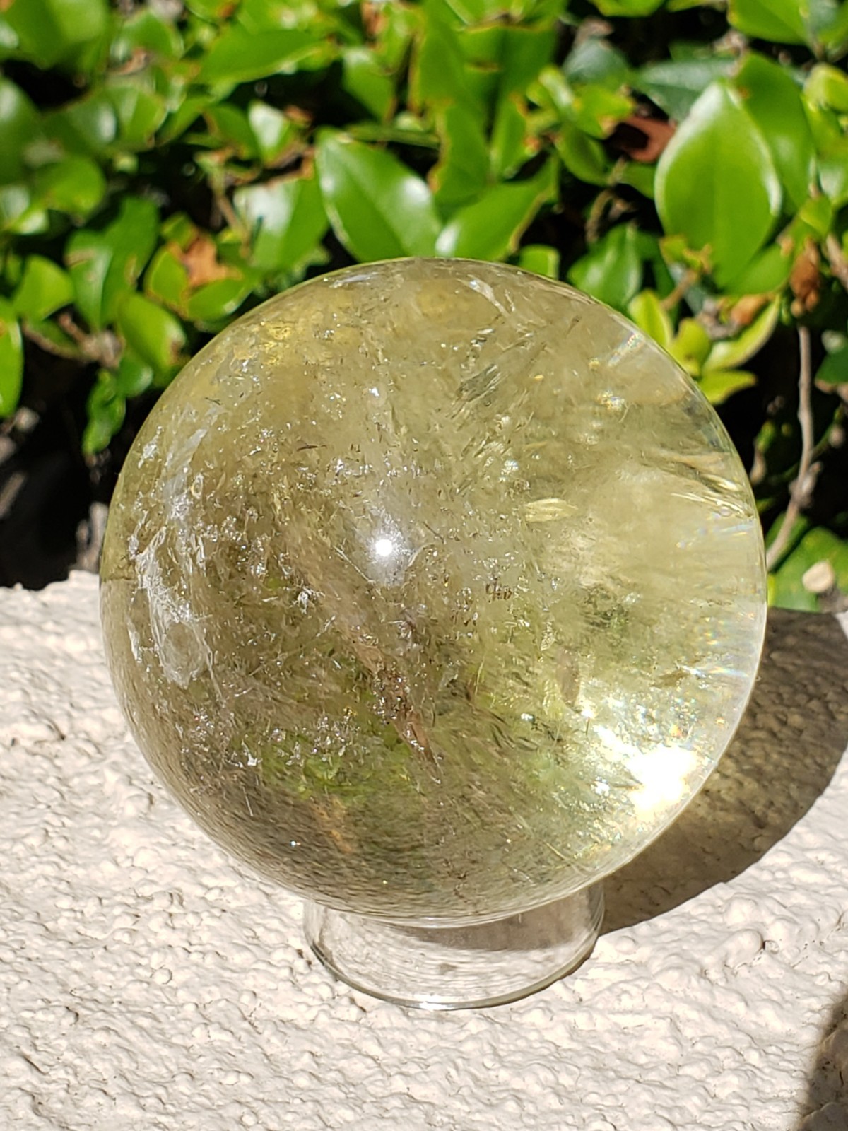 2.55 Clear Citrine Quartz Crystal Sphere Ball Orb Rainbows, 394g or 14 oz