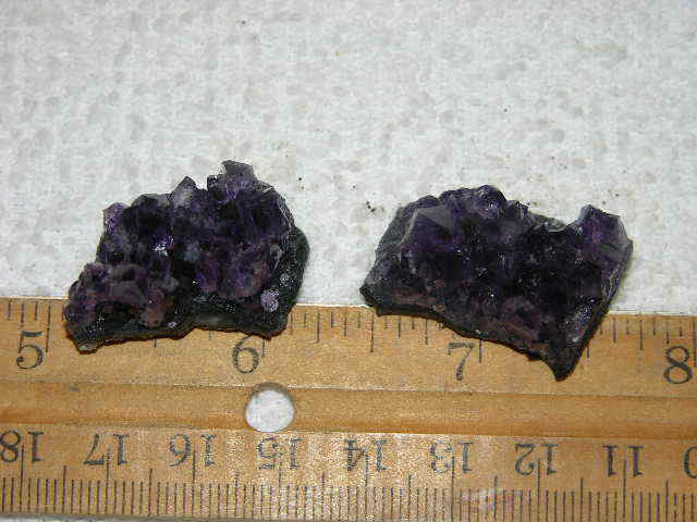 2 Amethyst crystal clusters grape jelly saturation smaller jewelry-sized 1″ J35