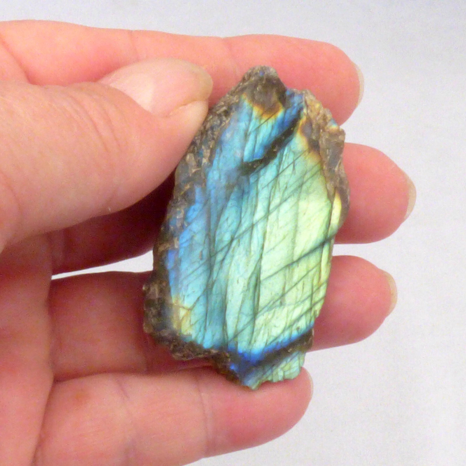 Labradorite Slice Blue Green Flash Iridescent Lustre Semi Polished Piece 5cm