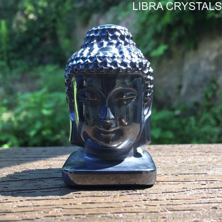 Hematite Buddha Head Carving Polished Crystal Statue Figurine Zen Mediation 2.5″