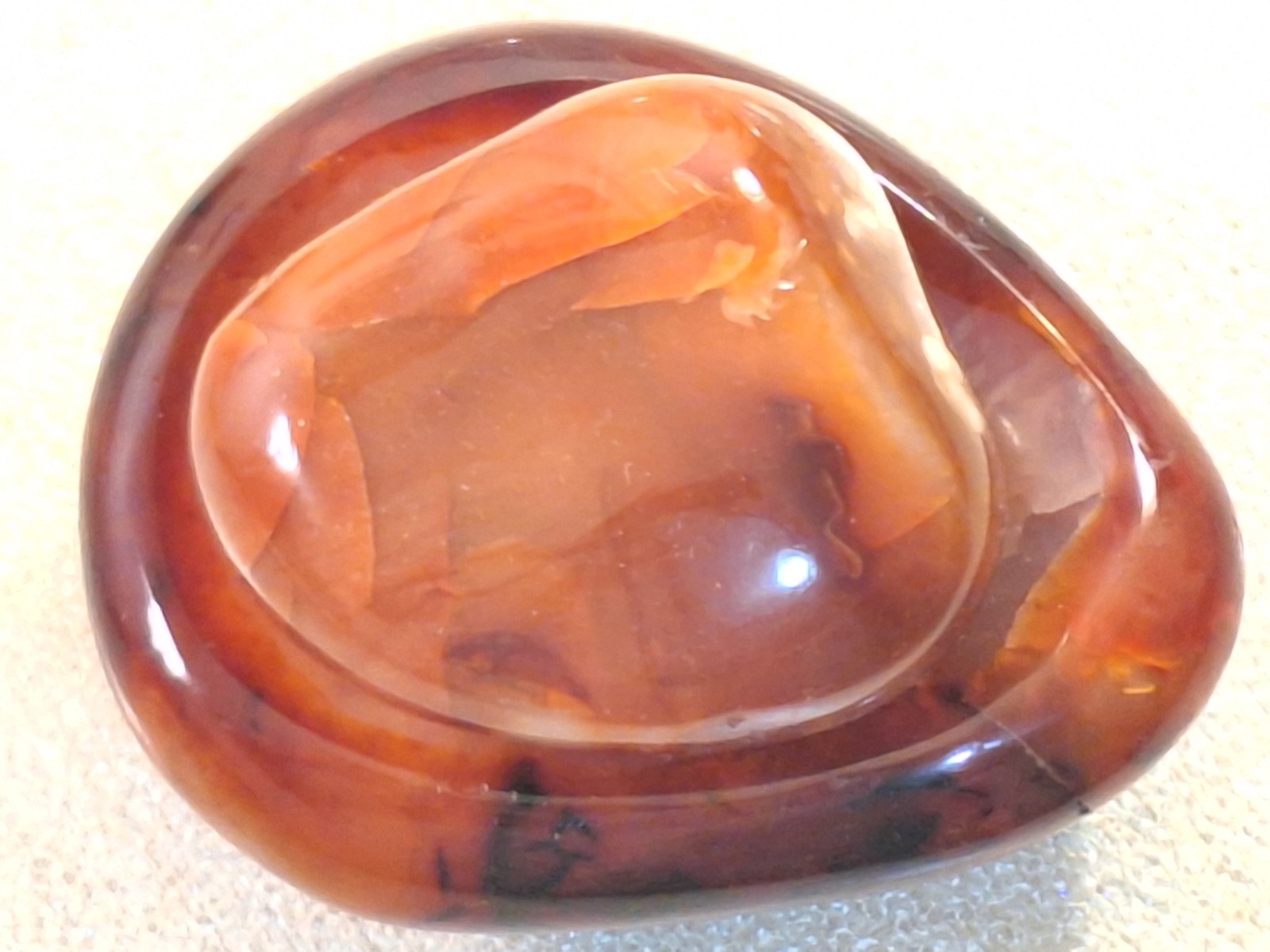 Carnelian & Crystal Quartz Meditation Set 1 Bowl & 2 Palm Stones Mint Condition