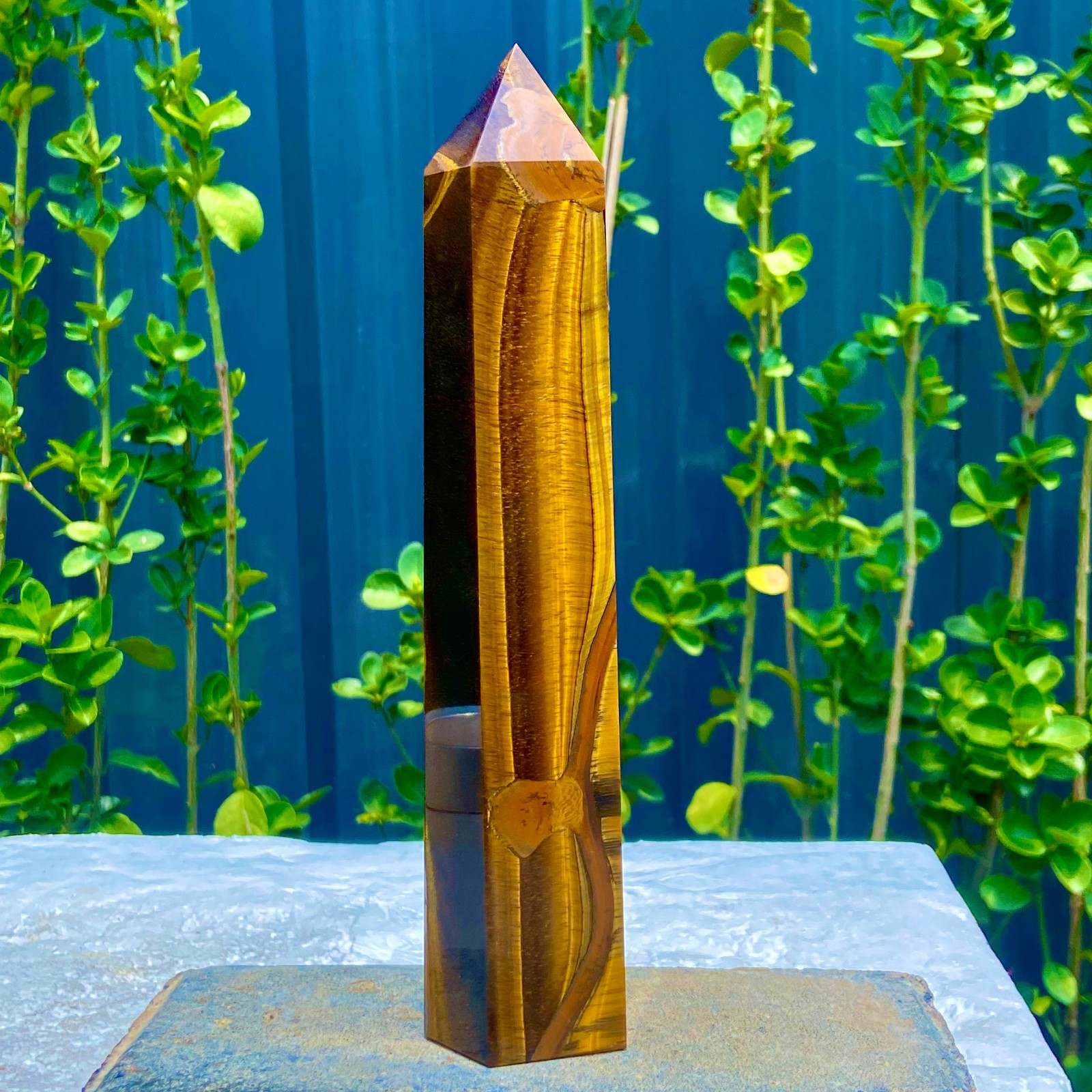 1.9LB Natural Golden Tiger Eye Stone Obelisk Quartz Wand Crystal Pillar Healing