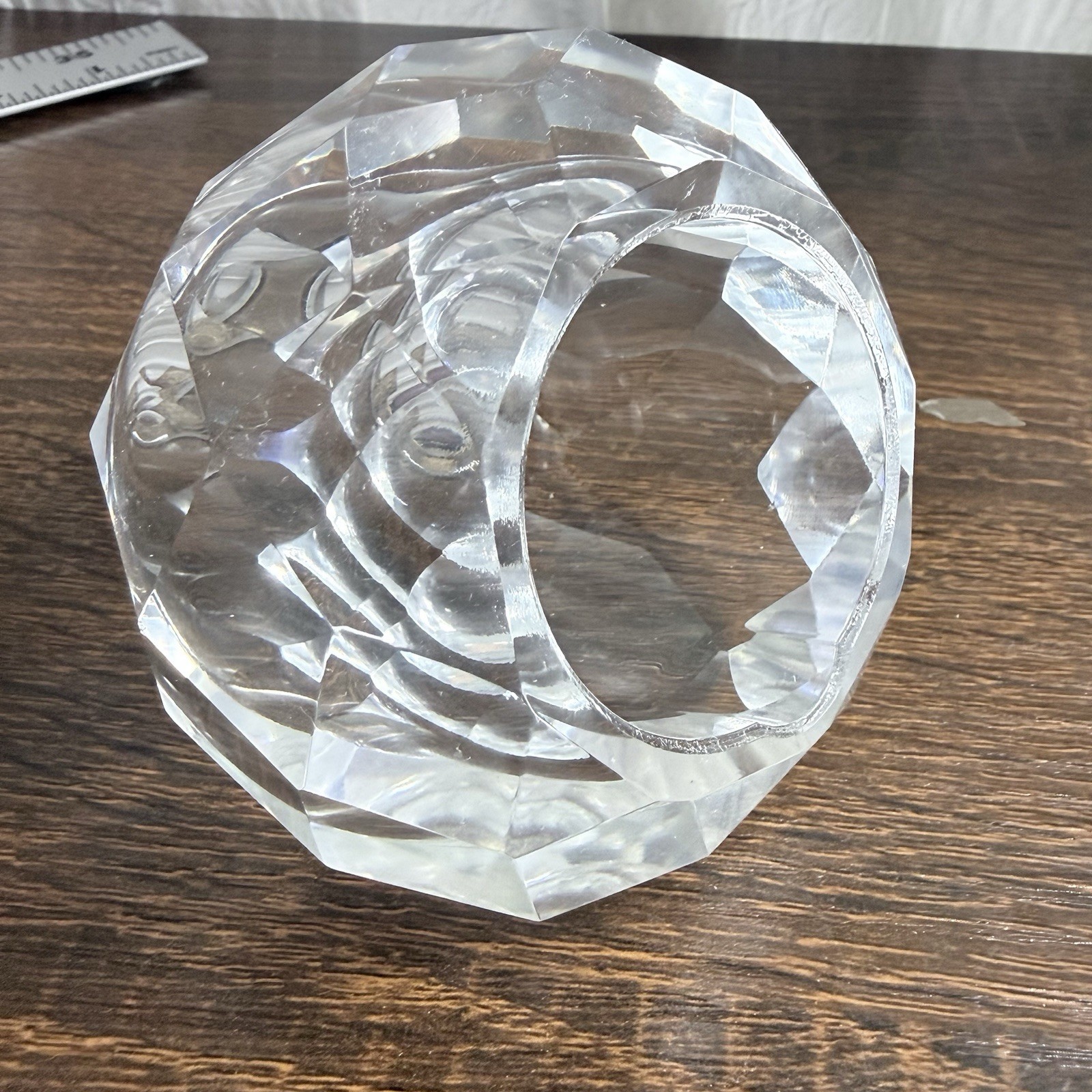 Vintage Faceted Crystal Golf Ball Holder Display Stand Clear Glass 3” Decor