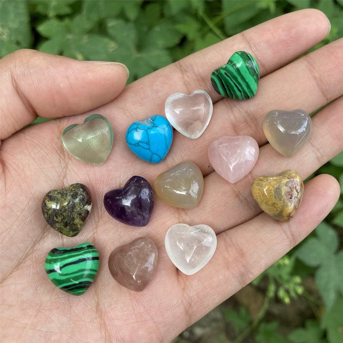 25PCS Crystal Hearts Natural Quartz Healing Gem Mini Crystal Heart Chakra Stones