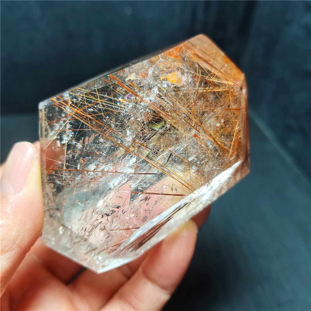 Rare Clear Golden Rutilated Inclusions Stone Gold Needles Stone specimen CY07