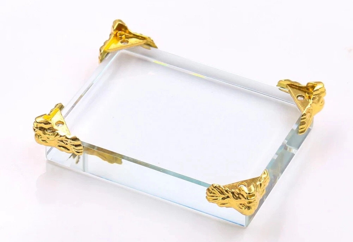 Rectangle Crystal Glass Base Decor Craft Base Feng Shui Home Decor 16cm x 9cm