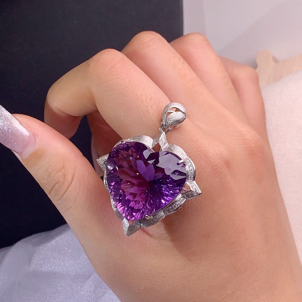 Natural Amethyst 55.2ct Pendant Necklace S925 Silver Plated 18K Gold Gemstone