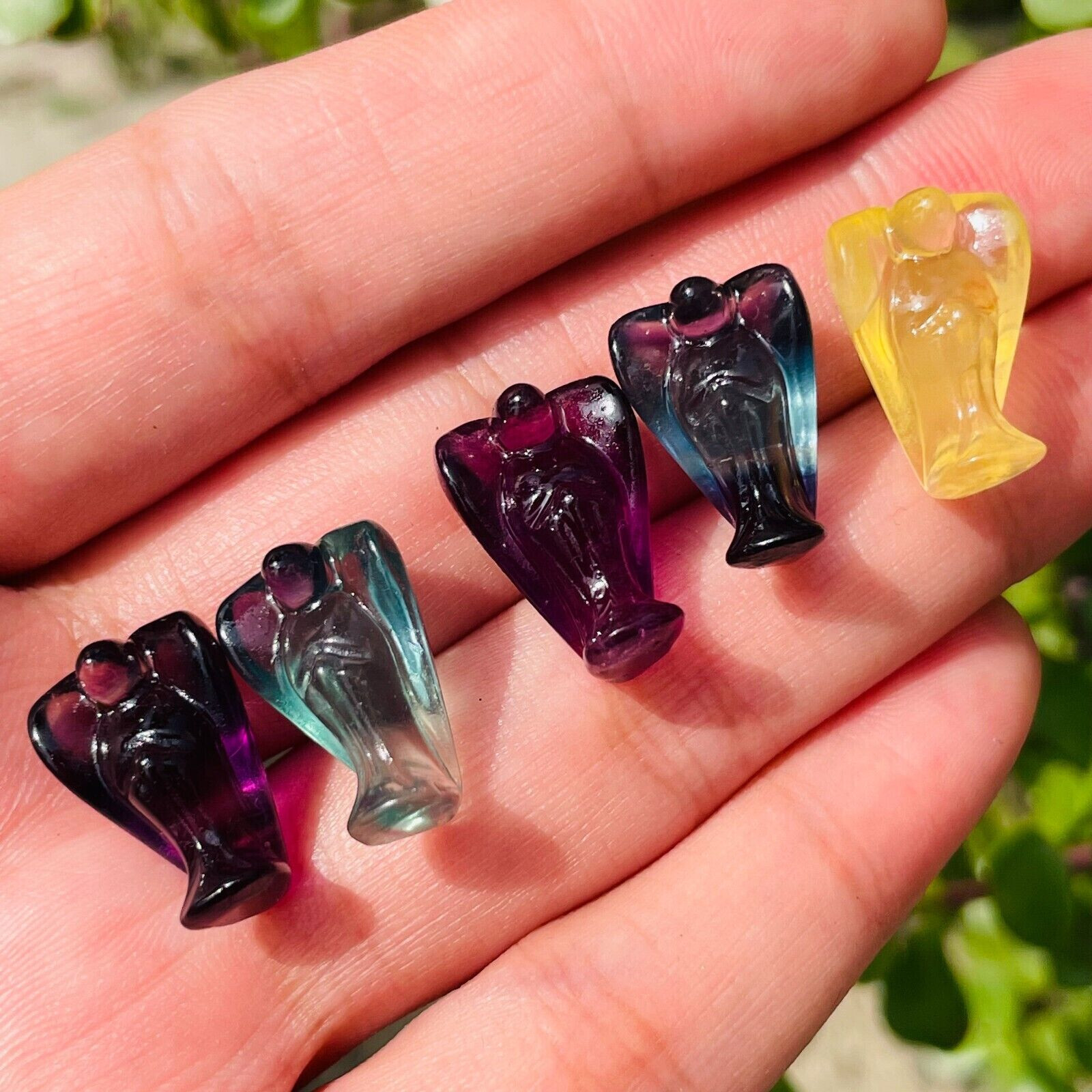 5pc Natural fluorite hand carved angel crystal Reiki healing Gift