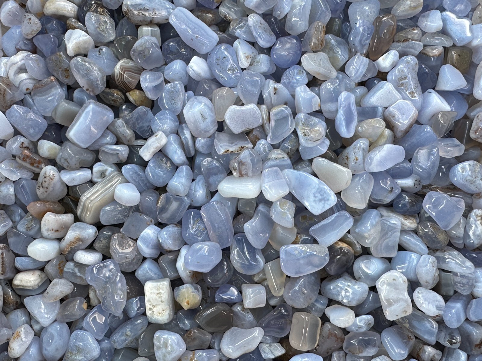 Grade A++ Blue Chalcedony Semi Tumbled Gemstone Chips 8-18mm, Wholesale Bulk Lot
