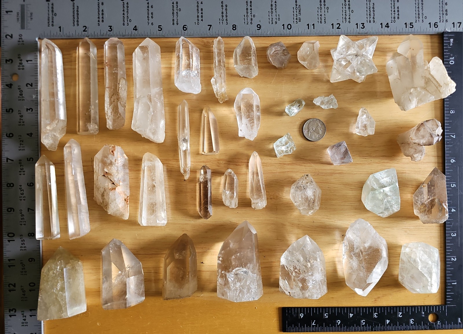 Lot Of 37 Clear & Smoky Quartz Crystals Mixed Different Shapes Sizes Big & Small
