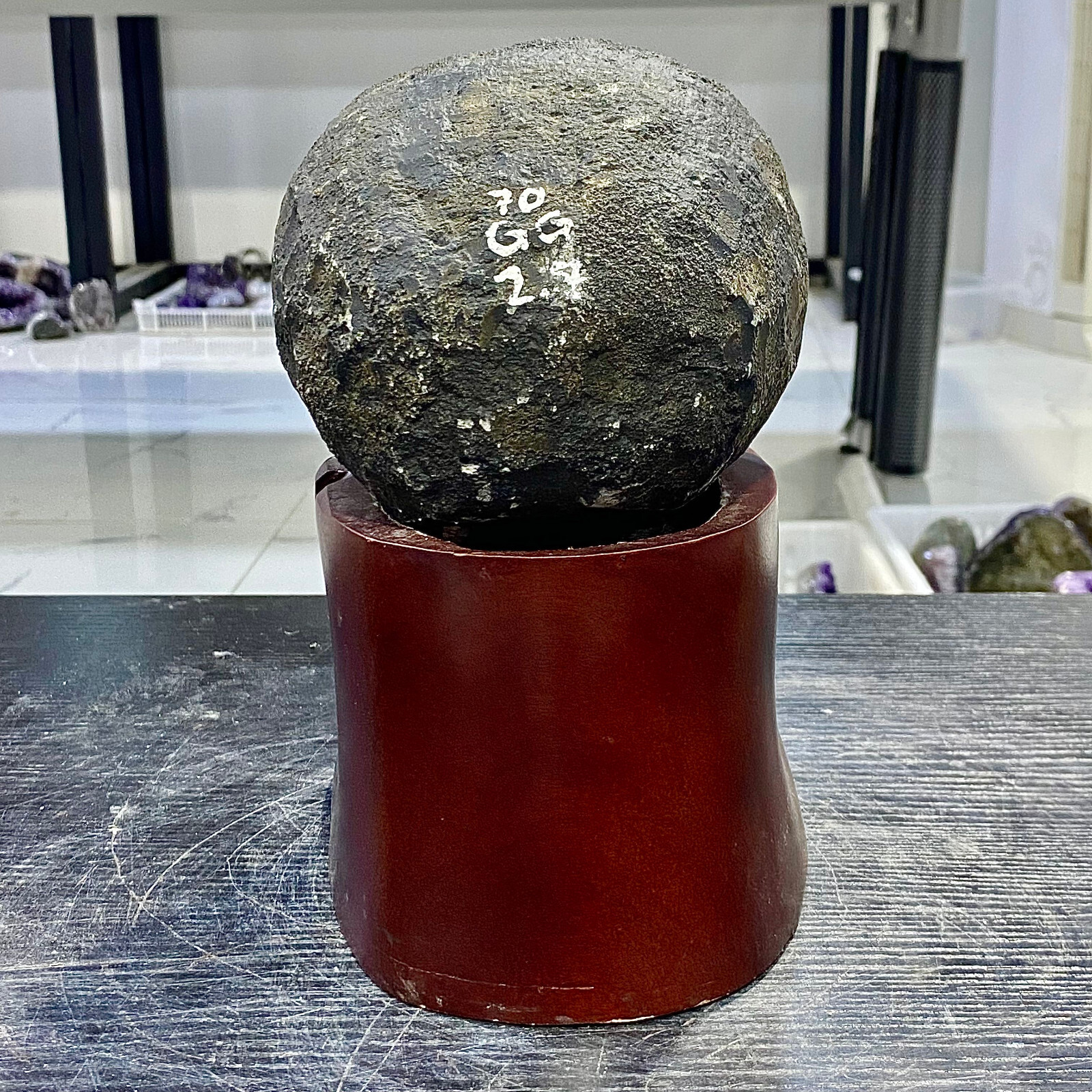 6.09LB Uruguay Natural Amethyst Money Bag Cave Decoration+Bracket