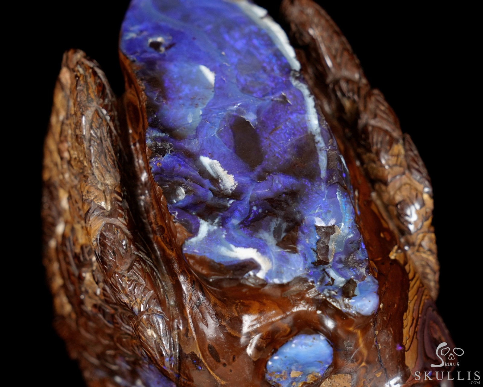 2.8″ Matrix Opal Hand Carved Crystal Skull Fine Art Sculpture, Crystal Healing