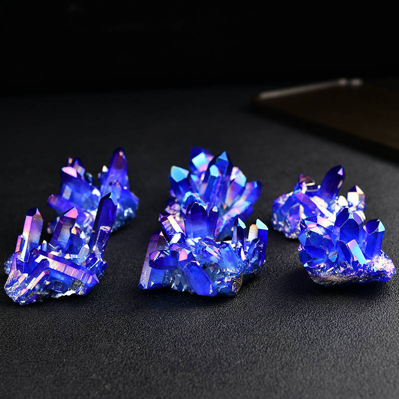 50g Natural Aura Blue Titanium Quartz Crystal Cluster Energy Stone Geode Healing