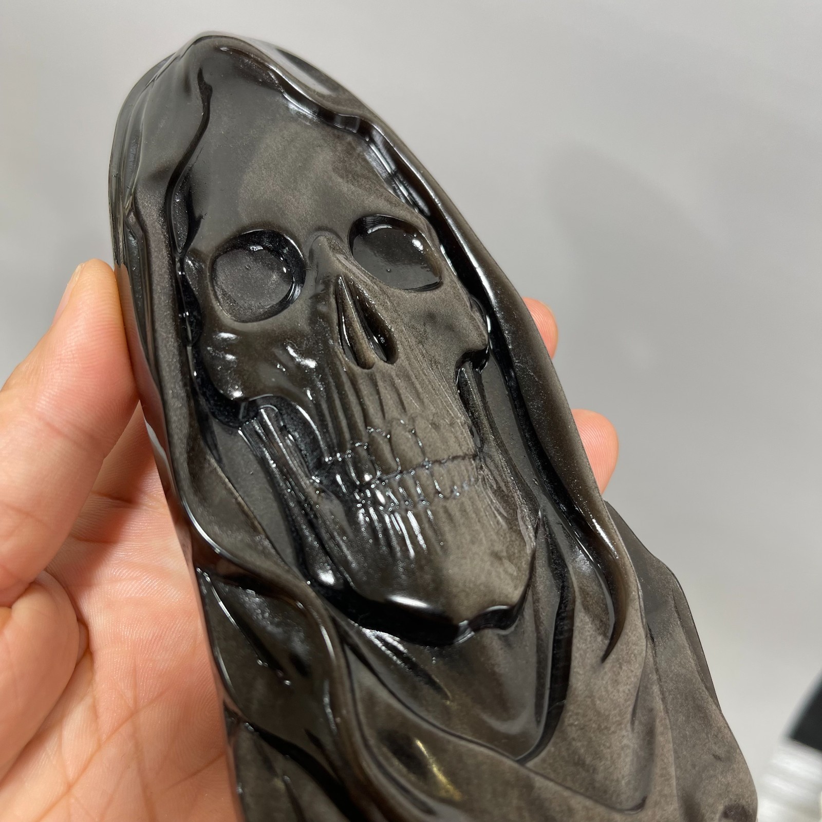 1 pcs Silver Sheen Obsidian Quartz Carved Crystal Skull Reiki Healing