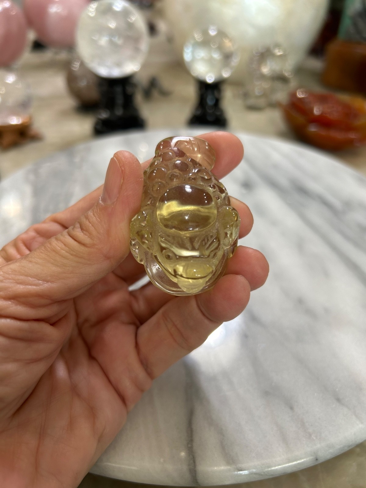Citrine golden toad 3 legged money Toad carving small feng shui