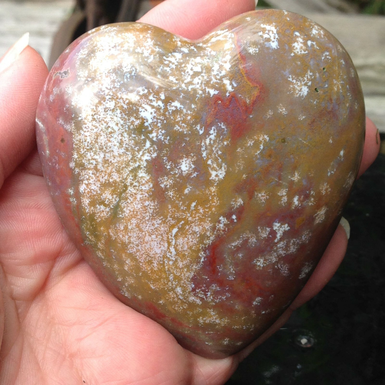 Large Ocean Jasper Crystal Drusy Heart Atlantis Stone Love 188g 6.93×7.45×2.9cm
