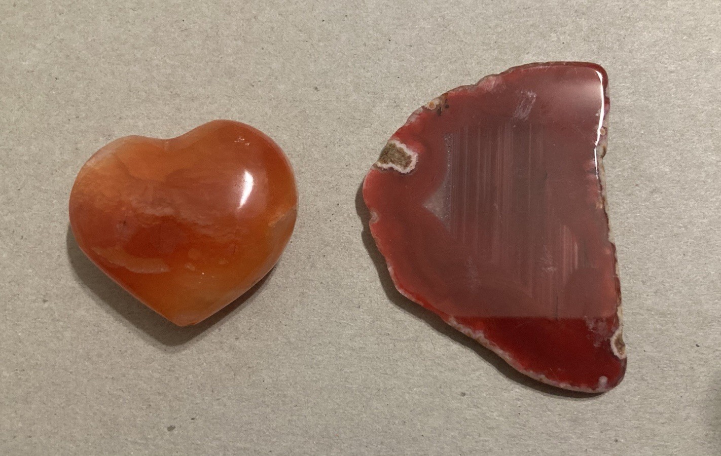 2x Fire Red Orange Druzy Agate Crystal Carved Reiki Heart Slice Palm Stone Set