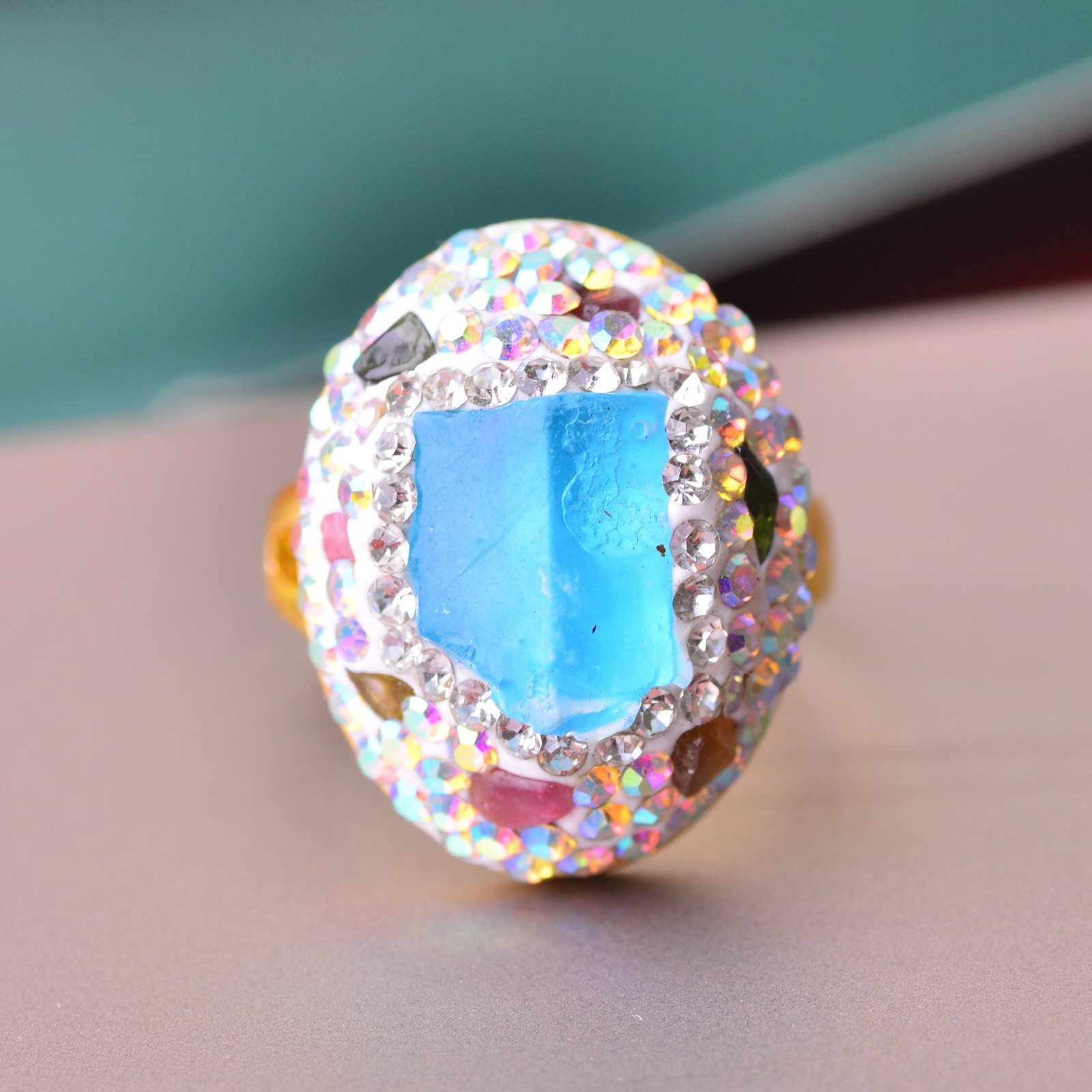 Aquamarine ring, alloy inlaid with handmade gemstone jewelry Energy Crystal