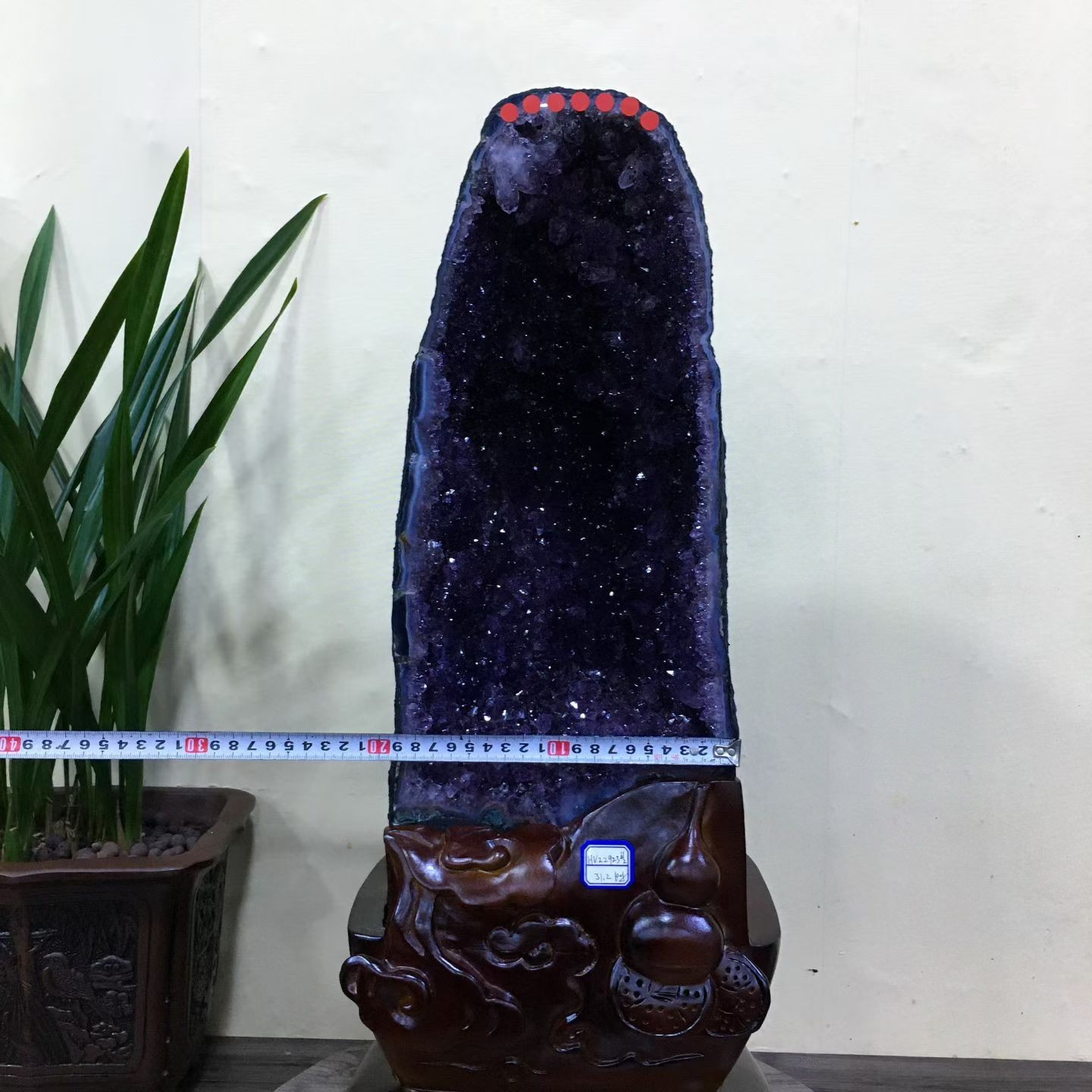 68.6LB Top Natural Amethyst Geode Quartz Crystal Cathedral Healing Decor +Stand