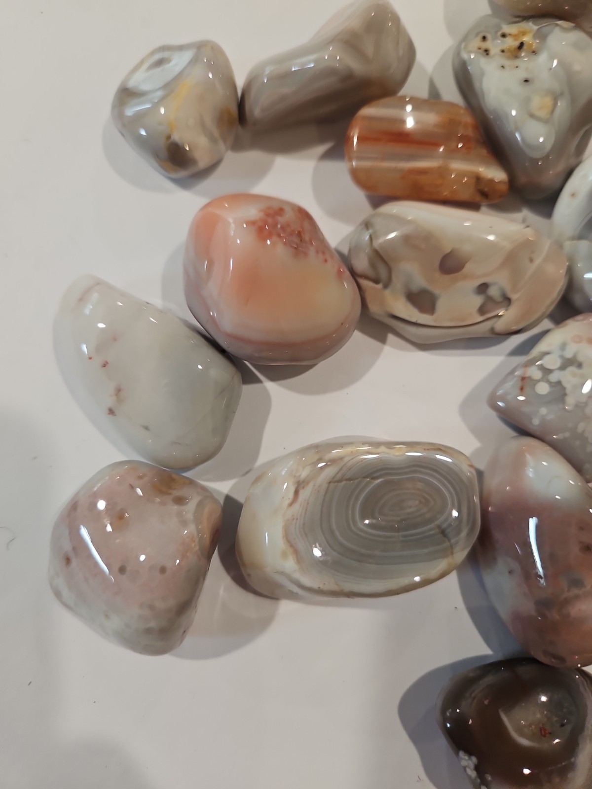 Botswana Agate Pebble, Botswana Agate Palm Stones, Wholesale Polished 15.8 Oz