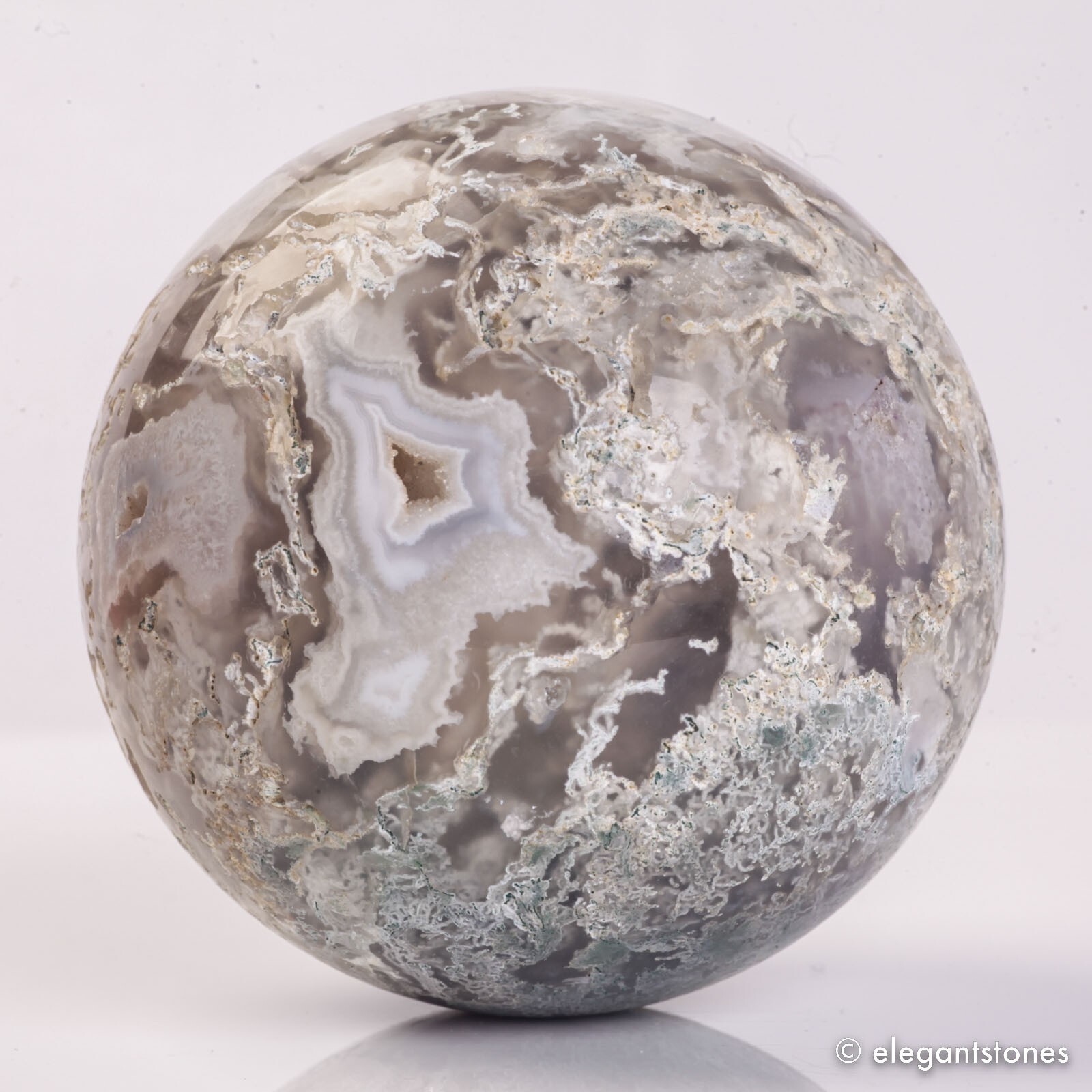 727g 83mm Moss Agate Sphere Crystal Natural Aquatic Plant Water Grass Reiki Ball