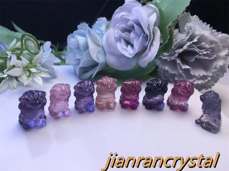 5pcs Natural Fluorite Quartz Hand Carved Lion Crystal Skull Reiki Healing Gift