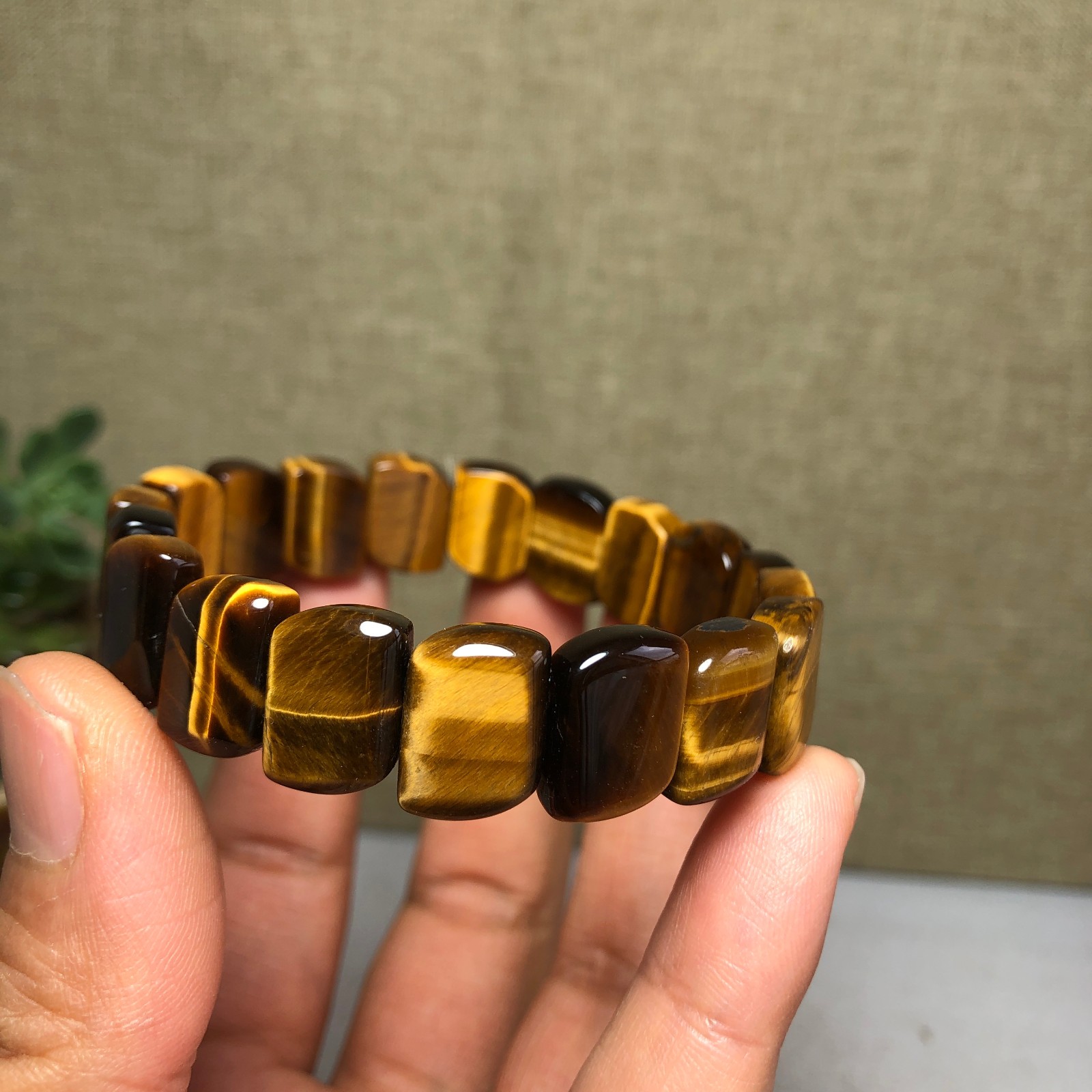 Rare Natural yellow tiger eye Crystal chain aspect beads bracelet 29g A4752