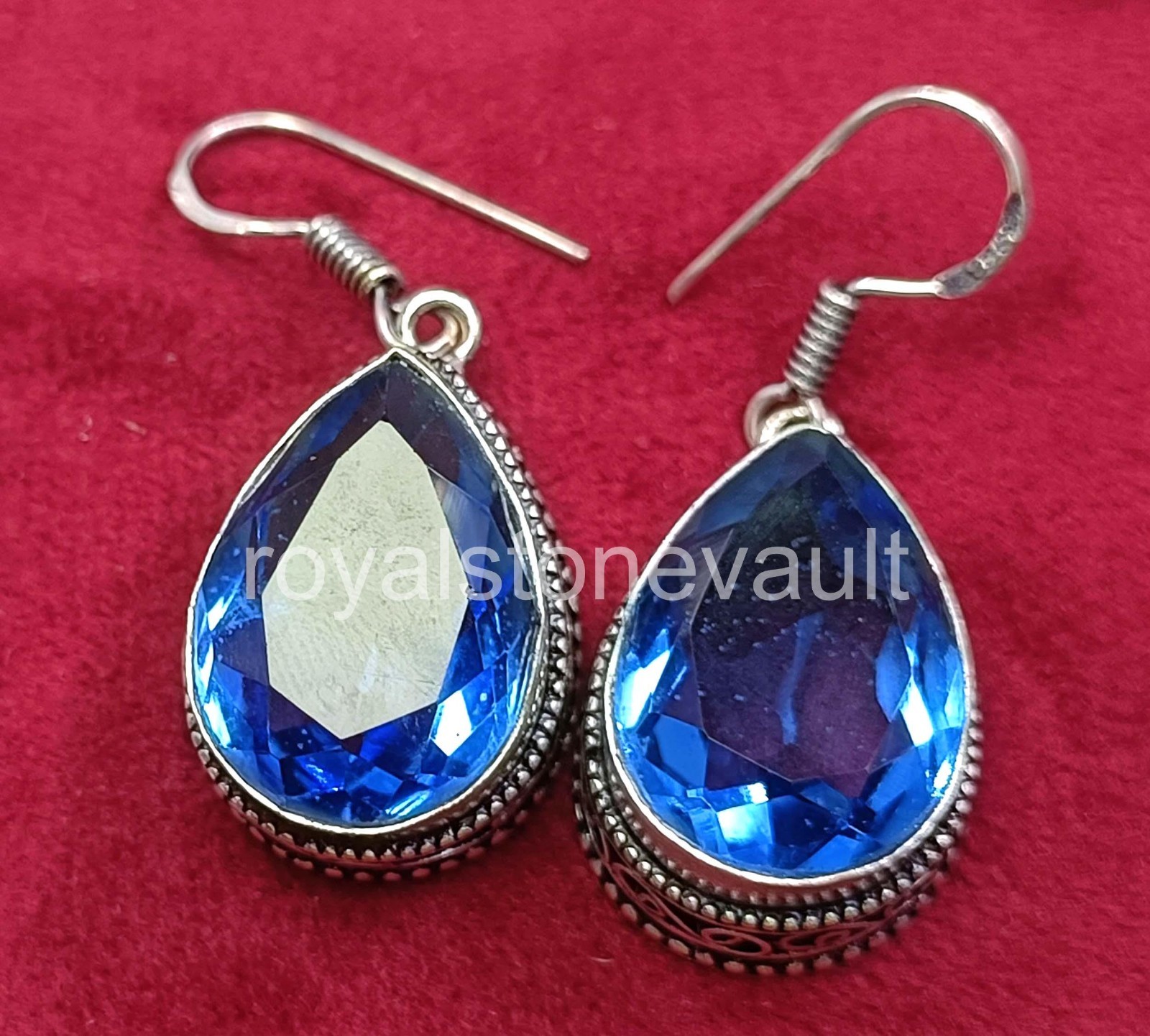 74.85 Ct Pear Cut Blue Sapphire Earrings 925 Solid Silver IGL Certified 6JDZ