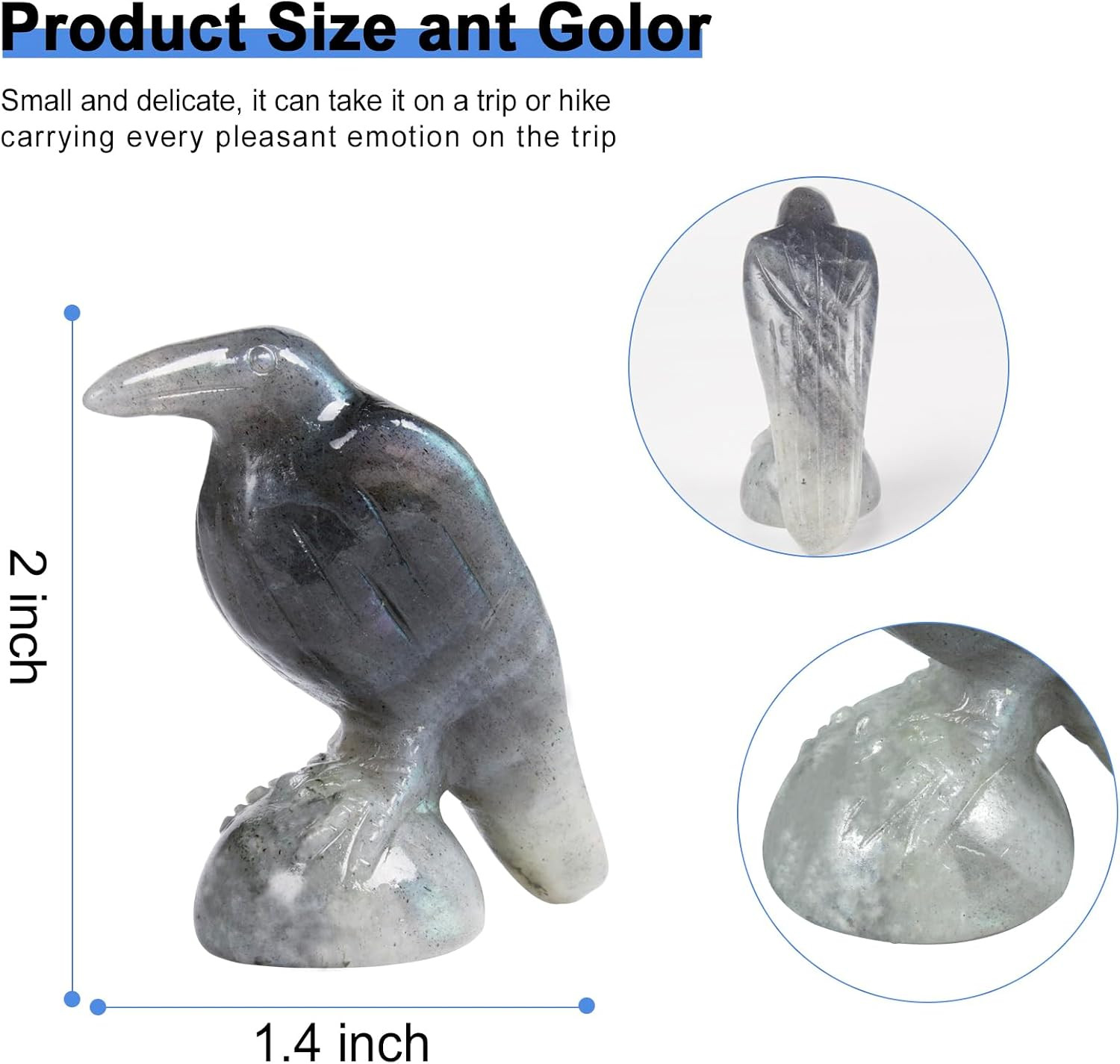 Labradorite Raven Statue Healing Crystal Figurines Lucky Gift Decor | 2 Inch Nat