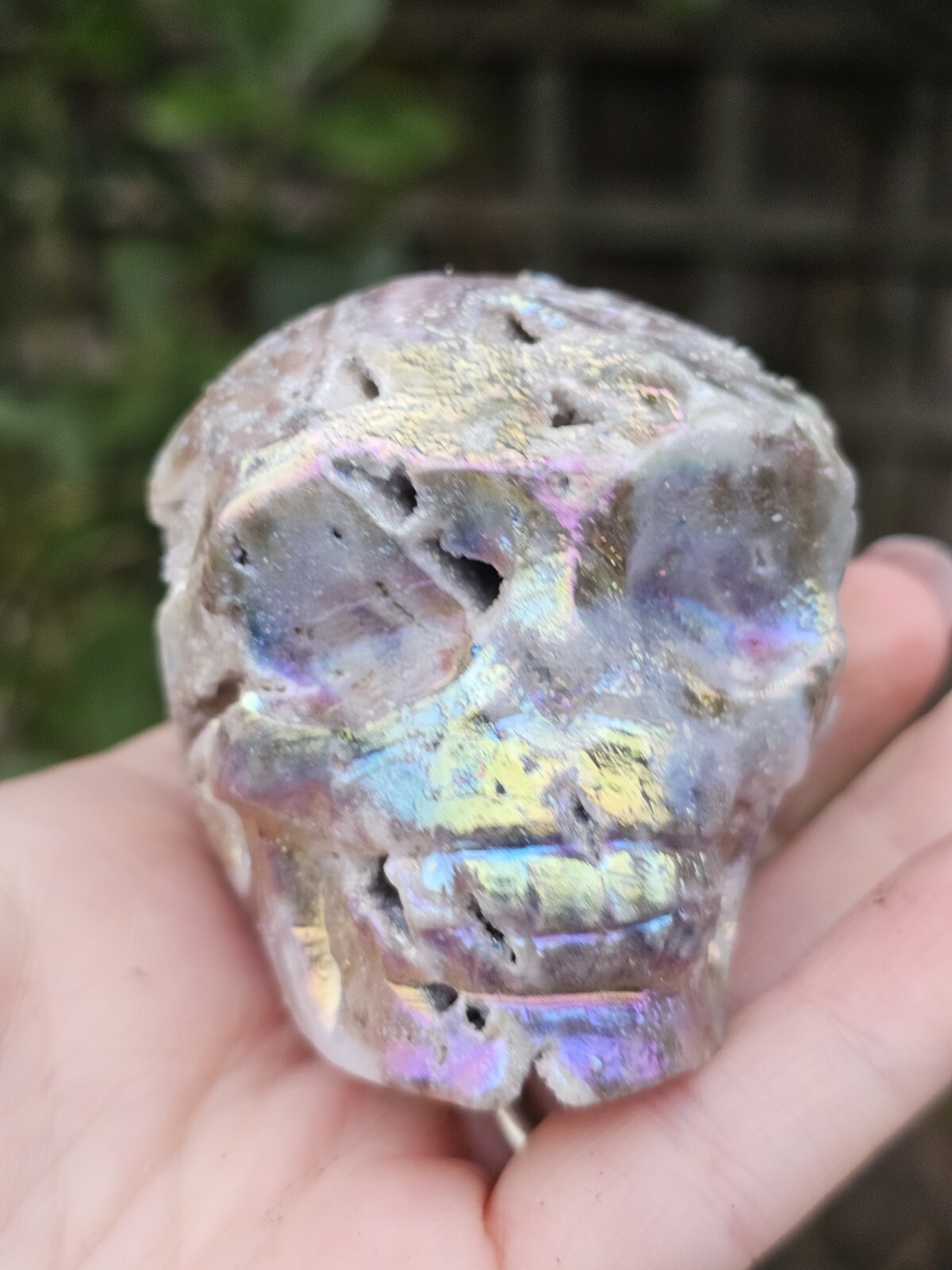 *SALE* Druzy Titanium Rainbow Aura sphalerite crystal Skull Angel Aura