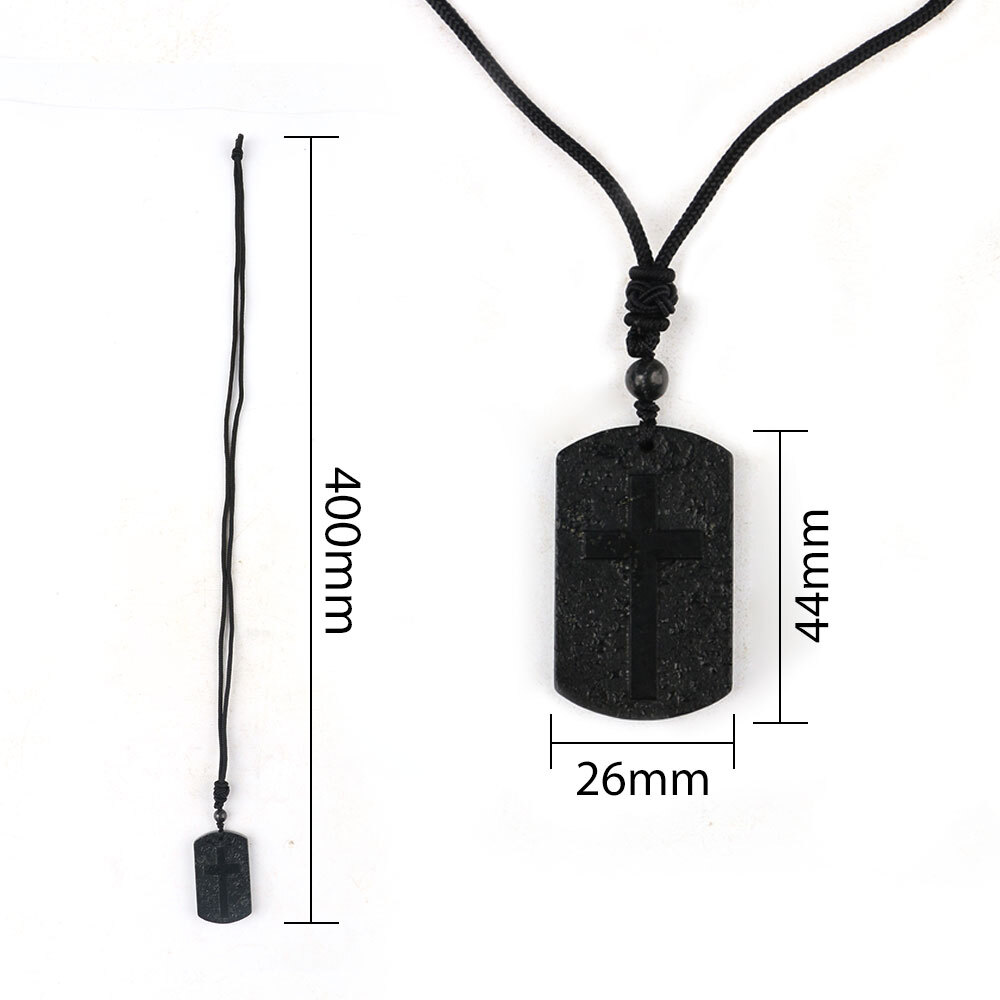 Pendant Shungite Rectangle Engraved Cross Necklace Karelia EMF Shield Protection