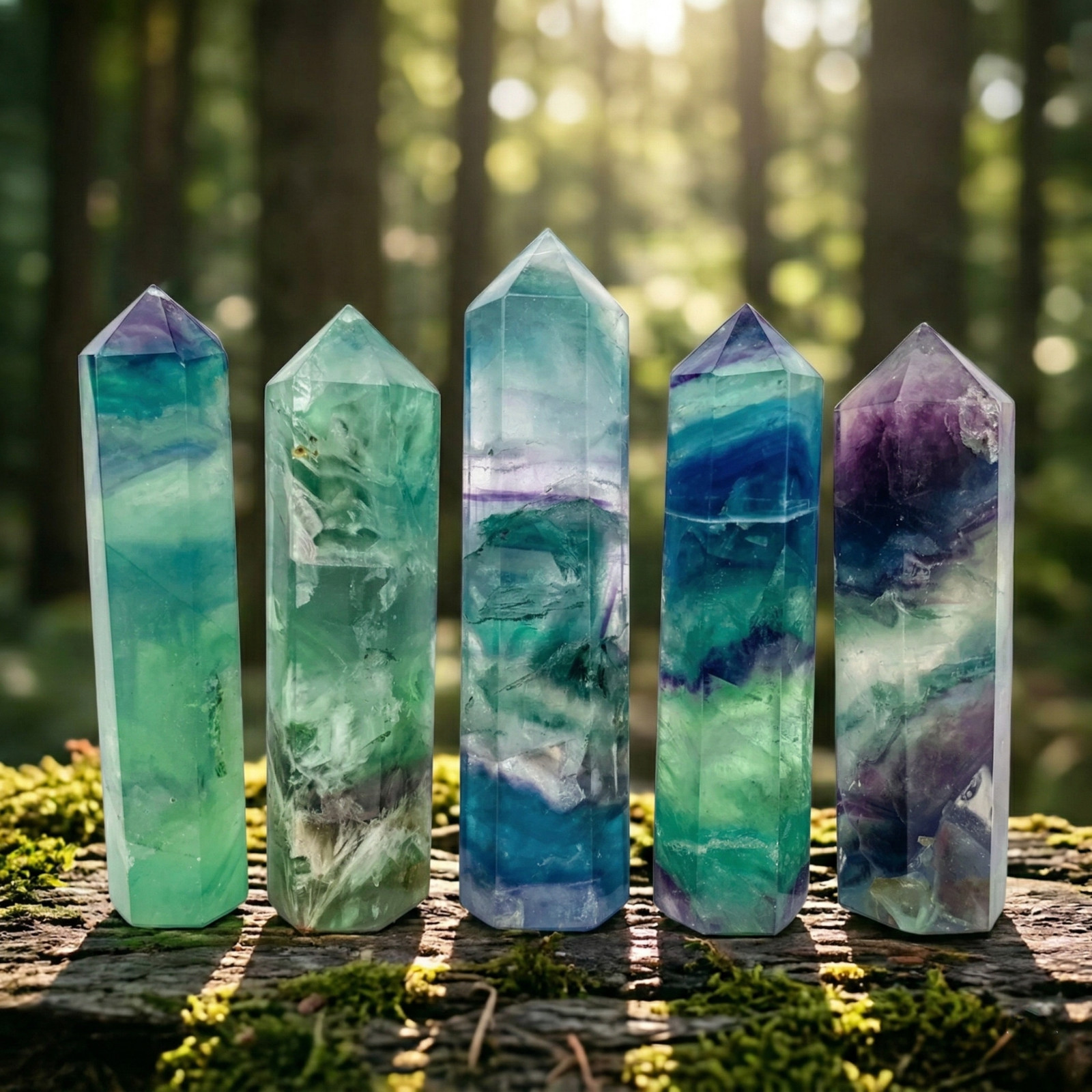 A++ Natural Rainbow Fluorite Tower Point Crystal Quartz Stone Obelisk Wand