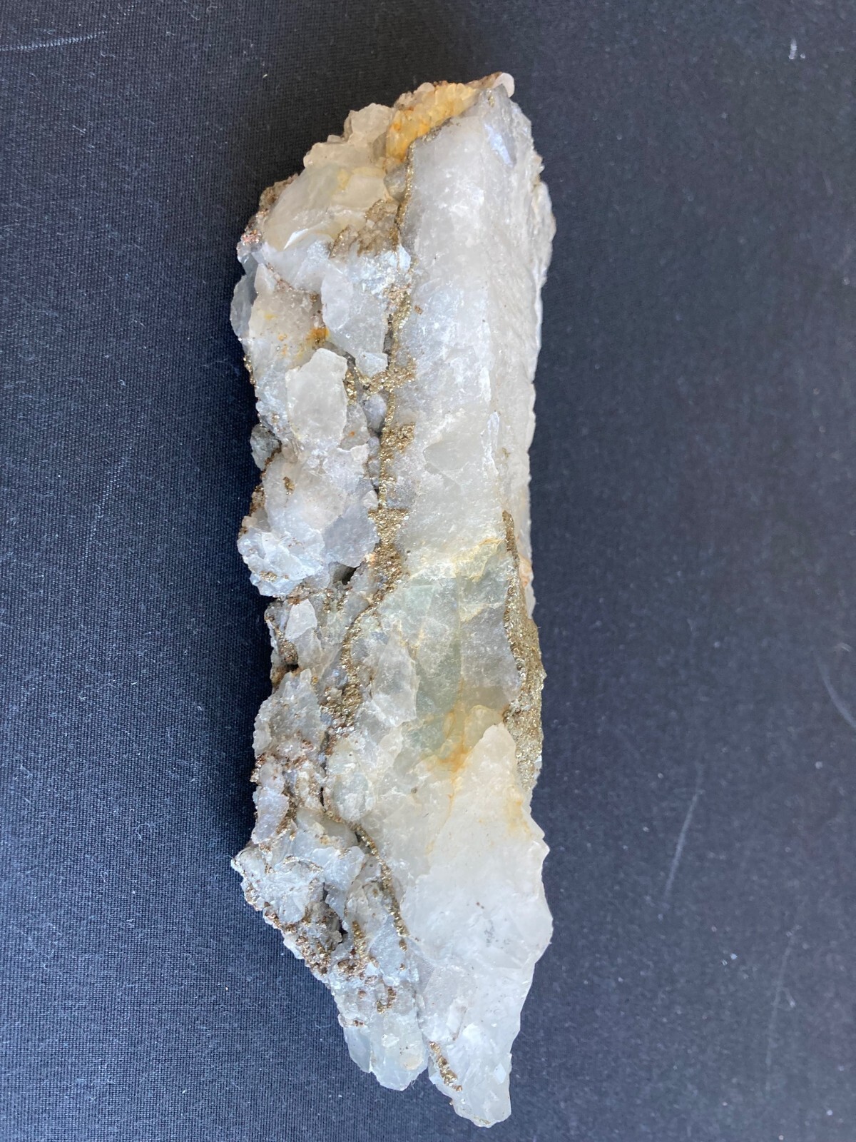 Natural Mineral Collectable Pyrite – Fools Gold in White Quartz 6″ x 2″ x 2″