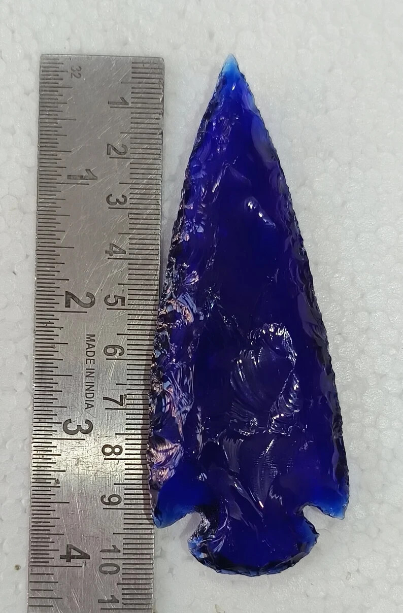 Blue Obsidian Glass Spearhead Arrowhead Crystal for Healing and Jewelry Making.