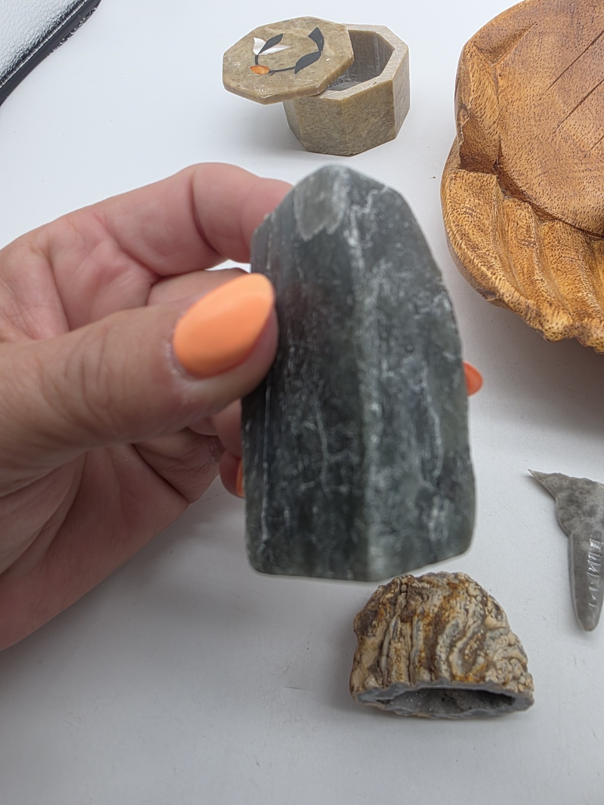Fluorite All seeing Eye stone Wooden Hand Bowl Pyrate Gem Geode cannon ball LOT